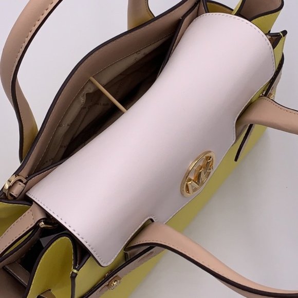 Michael Kors Carmen Medium Colorblock Faux Saffiano Leather Belted Satchel - Picture 10 of 16